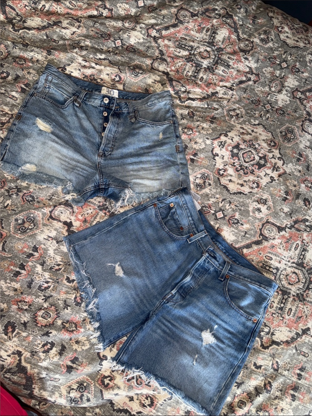 We the Free/ Levi High-Rise Distressed Denim Shorts - Medium Blue